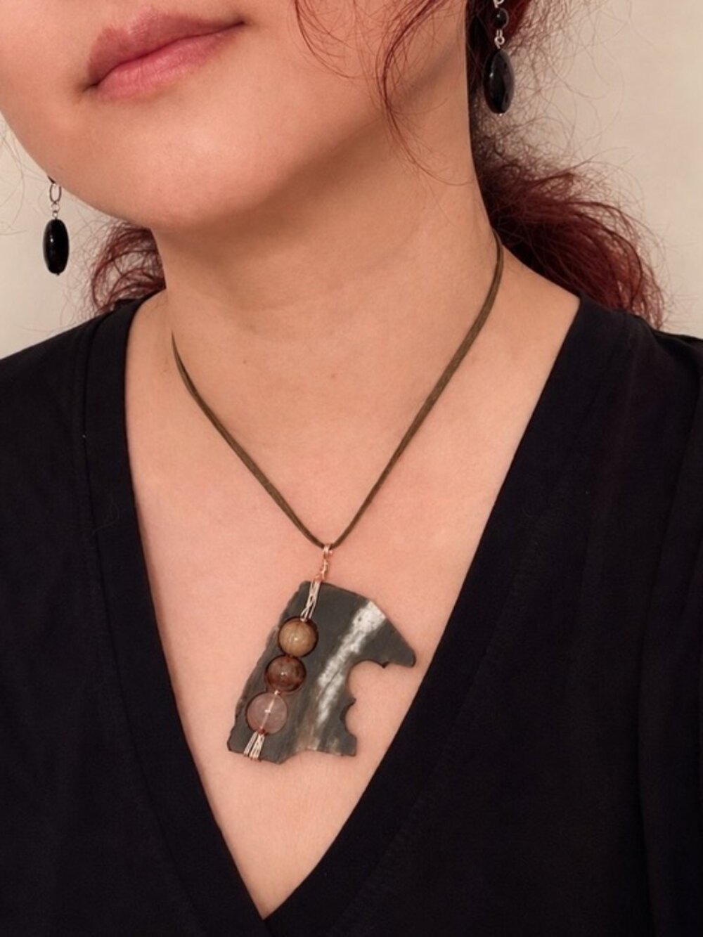 Handmade Jade & Rotating Crystal Sculptural Statement Necklace
